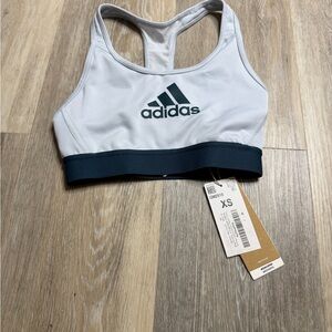 adidas White and Teal Elastic-Band Sports Bra